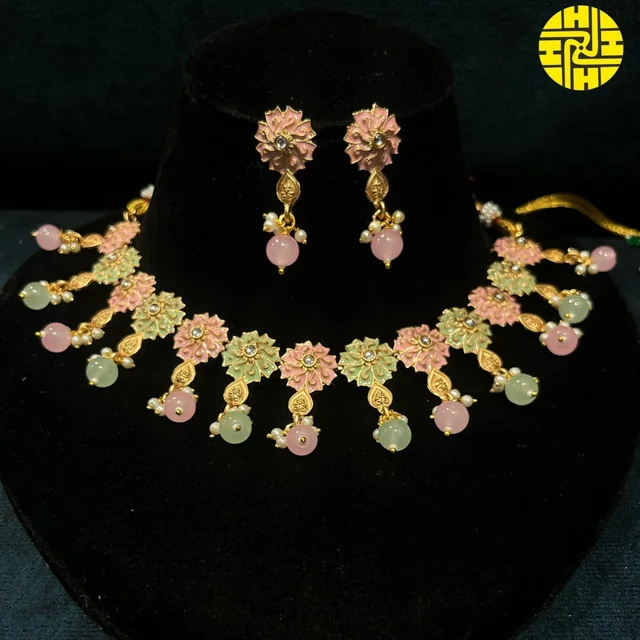 HJ Designer Necklace Set - TMP-012 - Multi, Antique Raw Finish