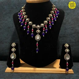 HJ Designer Cz Kundan Antique Look Multi Color Necklace Set - Z-124ml - Multi, Antique Raw Finish