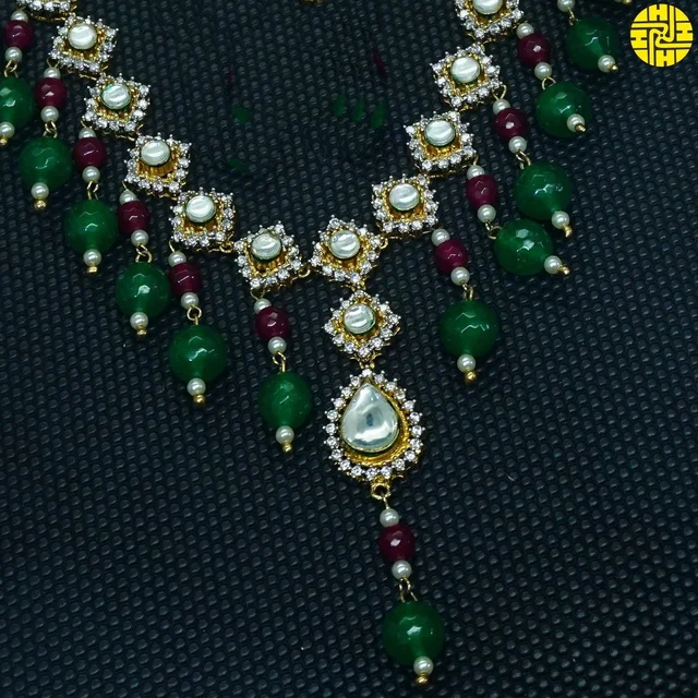 HJ Designer Cz Kundan Antique Look Multi Color Necklace Set - Z-124ml - Multi, Antique Raw Finish