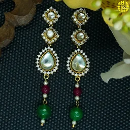 HJ Designer Cz Kundan Antique Look Multi Color Necklace Set - Z-124ml - Multi, Antique Raw Finish
