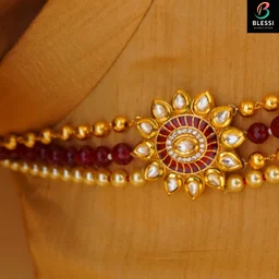blessi Wedding Look Pearl Two Line Groom Mala - BM 006A - Maroon, gold plating
