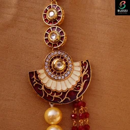 blessi Wedding Look Unique pearl mala - BL-010A - Maroon, gold plating
