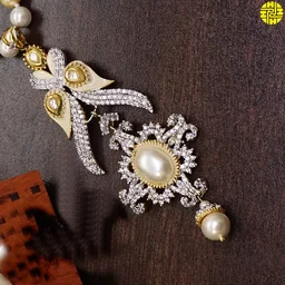 HJ Exquisite Designer Long Pearl Pendant Set - F-220 - Pearl Ivory, Two Tone Plating