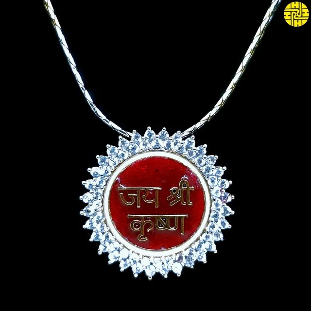 BLESSI jai shri krishna Sign Divine Brooch - hb-012A - Orange, Gold Plating
