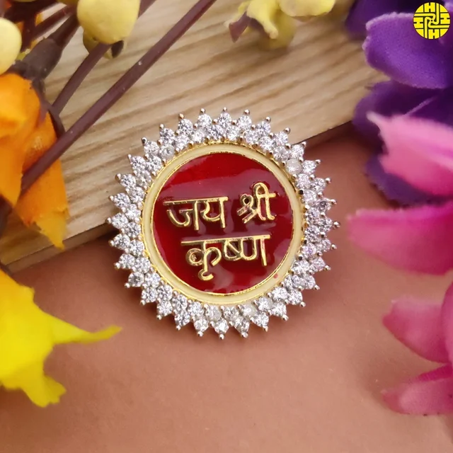 BLESSI jai shri krishna Sign Divine Brooch - hb-012A - Orange, Gold Plating