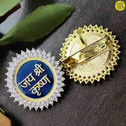 BLESSI jai shri krishna Sign Divine Brooch - hb-012A - Orange, Gold Plating