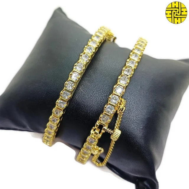 HJ Real Diamond Look Cz Bangles Hbn 001wh - white, gold plating, 2.6 Adjustable