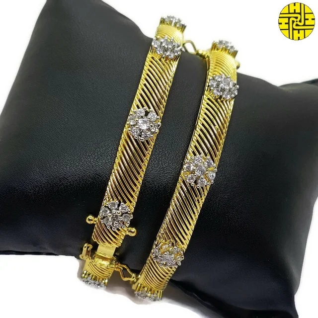 HJ Real Diamond Look Cz Bangles Hbn 002wh - White, Two Tone Plating, 2.4 Adjustable