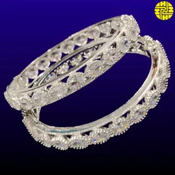 HJ Rich Looking Cz Bangles Hbn 004 - White, Two Tone Plating, 2.4