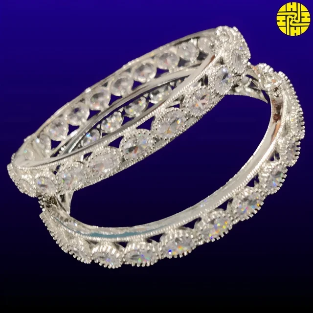 HJ Rich Looking Cz Bangles Hbn 004 - White, Two Tone Plating, 2.4
