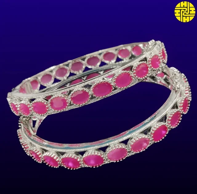 HJ Rich Looking Cz Bangles Hbn 004ruby - Ruby, Rhodium Plating