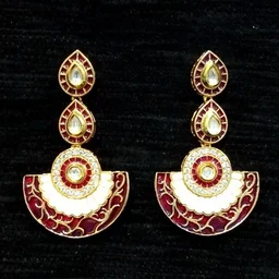 HJ Designer Long Pearl Earrings Hje 341 - Green, Gold Plating