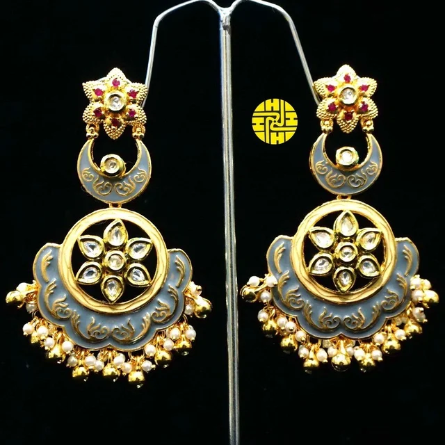 HJ Designer Long Earrings Hje 368 - Peach, Gold Plating