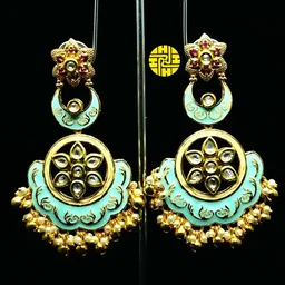 HJ Designer Long Earrings Hje 368 - Peach, Gold Plating