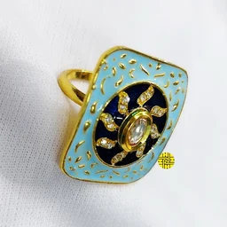 HJ Designer Ring - Hjr-001a - Green Ivory, Gold Plating