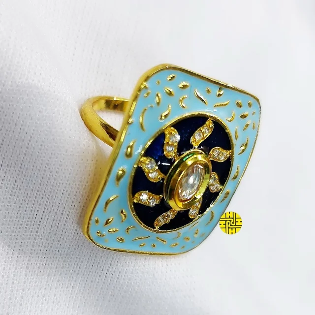 HJ Designer Ring - Hjr-001a - Green Ivory, Gold Plating
