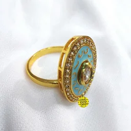 HJ Designer Ring - Hjr-007a - Aqua, Gold Plating