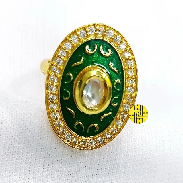HJ Designer Ring - Hjr-007a - Aqua, Gold Plating