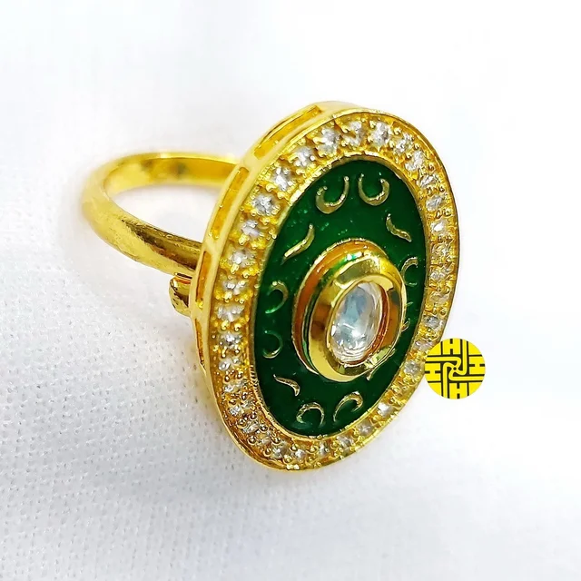 HJ Designer Ring - Hjr-007a - Aqua, Gold Plating