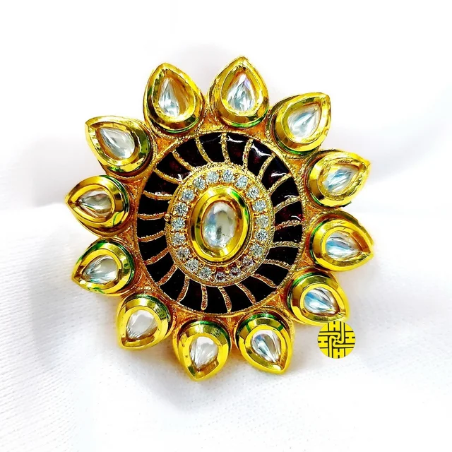 HJ Designer Maroon Ring - Hjr-022a - Maroon, Gold plating
