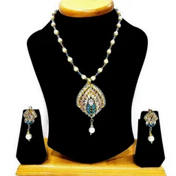 HJ Designer Pearl Crystal Pendant Set - Hjs-033g - Ruby, Rhodium Plating