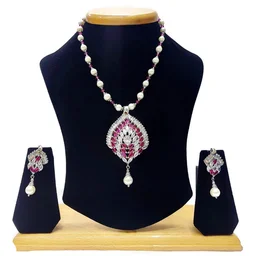 HJ Designer Pearl Crystal Pendant Set - Hjs-033j - Multi, Two Tone Plating
