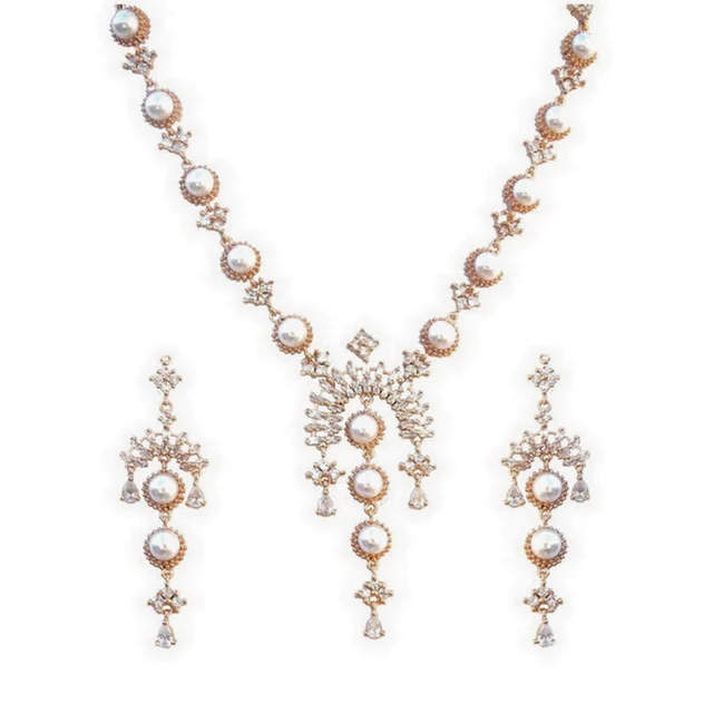 HJ Designer Pearl Necklace Set - Hjs-046c - Pearl White, Gold Plating