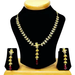 HJ Slim & Stylish Pearl Drop White Cz Necklace Set - Hjs-047f - Pearl White, Gold Plating