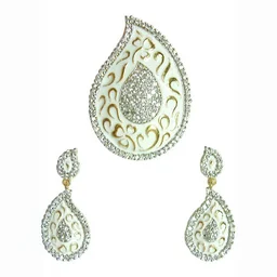 HJ Designer Pendant Set Hjs 0143a - Red, Two Tone Plating