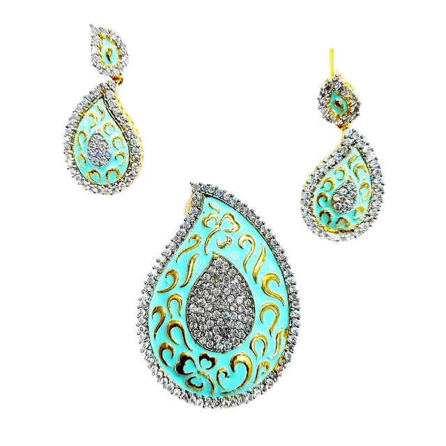 HJ Designer Pendant Set Hjs 0143a - Red, Two Tone Plating
