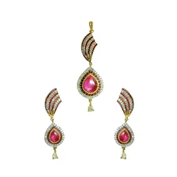 HJ Designer Pendant Set Hjs 0283b - Green, Two Tone Plating