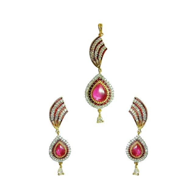 HJ Designer Pendant Set Hjs 0283a - Ruby, Two Tone Plating