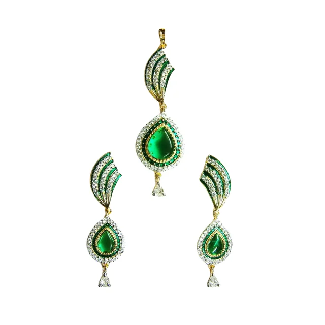 HJ Designer Pendant Set Hjs 0283a - Ruby, Two Tone Plating