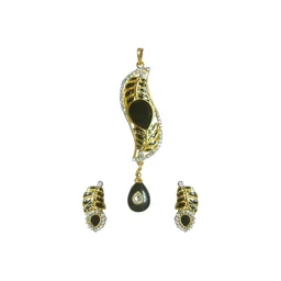 HJ Designer Pendant Set Hjs 0284b - Green, Gold Plating