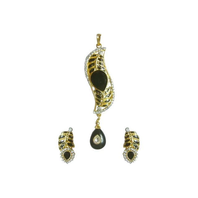 HJ Designer Pendant Set Hjs 0284b - Green, Gold Plating