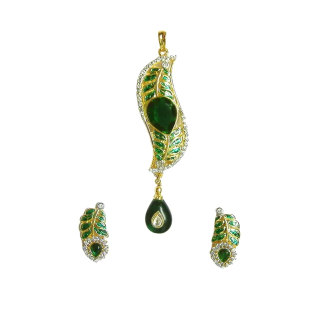 HJ Designer Pendant Set Hjs 0284b - Green, Gold Plating