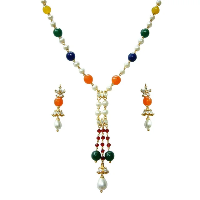 HJ Stylish Designer Multi Pearl Pendant Set - Hjs-0388b - Multi, Gold Plating