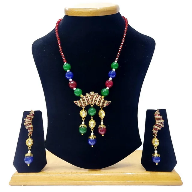 HJ Stylish Look Multi Color Designer Pendant Set - Hjs-0407a - Multi, Gold Plating