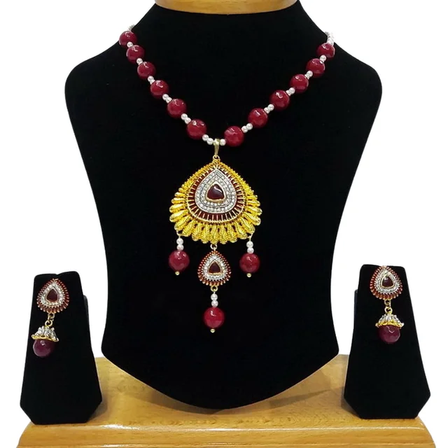 HJ Designer Pendant Set - Hjs-0601e - Green, Two Tone Plating