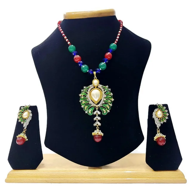 HJ Classic Designer Multi Color Pendant Set - Hjs-0603a - Multi, Gold Plating