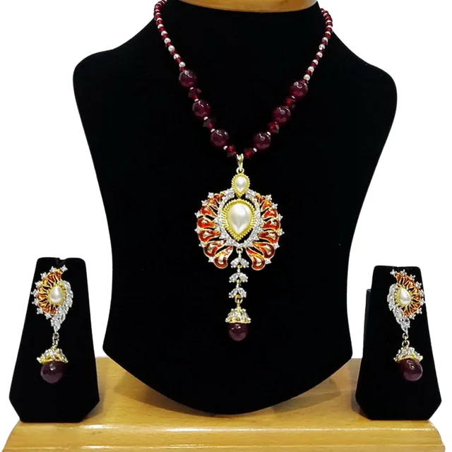 HJ Classic Designer Multi Color Pendant Set - Hjs-0603a - Multi, Gold Plating