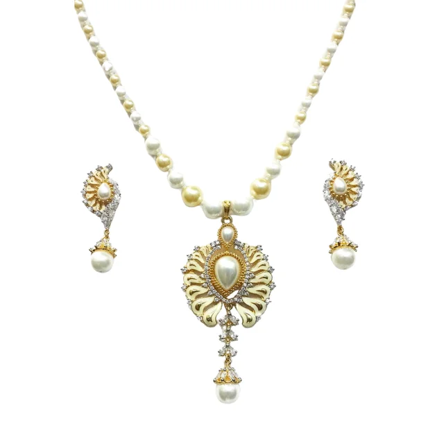 HJ Classic Designer Pearl Pendant Set - Hjs-0603e - Pearl Ivory, Gold Plating