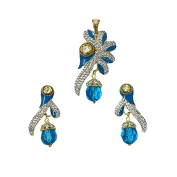 HJ Designer Pendant Set Hjs 714 - Green, Two Tone Plating