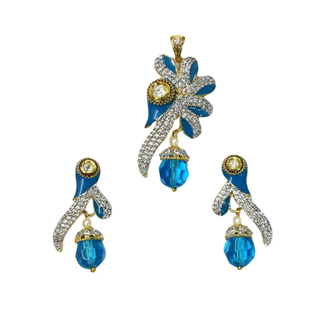 HJ Designer Pendant Set Hjs 714 - Green, Two Tone Plating