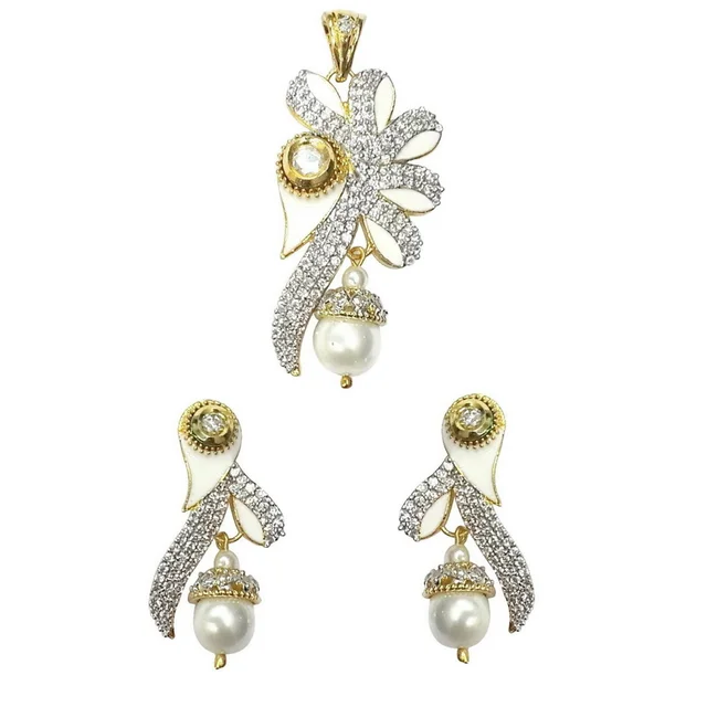 HJ Designer Pendant Set Hjs 714 - Green, Two Tone Plating