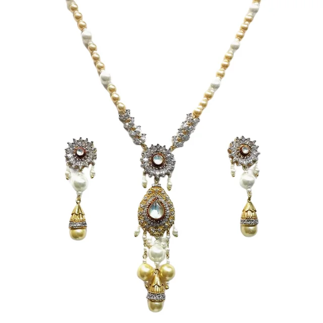 HJ Radiant Long Pearl Pendant Set - Hjs-0733b - Pearl Ivory, Gold Plating