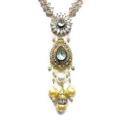 HJ Radiant Long Pearl Pendant Set - Hjs-0733b - Pearl Ivory, Gold Plating