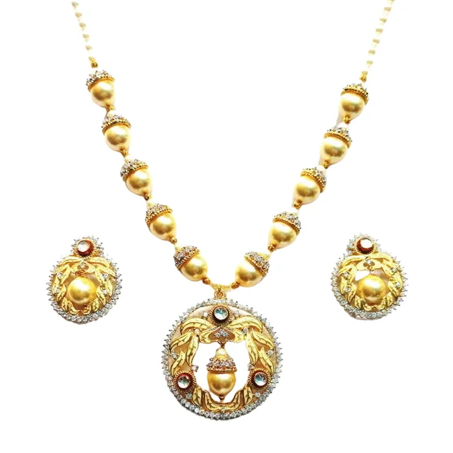HJ Elegant Pearl Pendant Set With - Hjs-967a - Pearl Ivory, Gold Plating