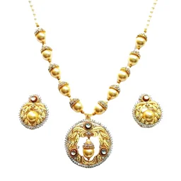 HJ Classic Designer Maroon Pendant Set With Mala - Hjs-0967d - Maroon, Gold Glating