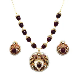 HJ Designer Pendant Set With Mala - Hjs-967a - Pearl Ivory, Gold Plating